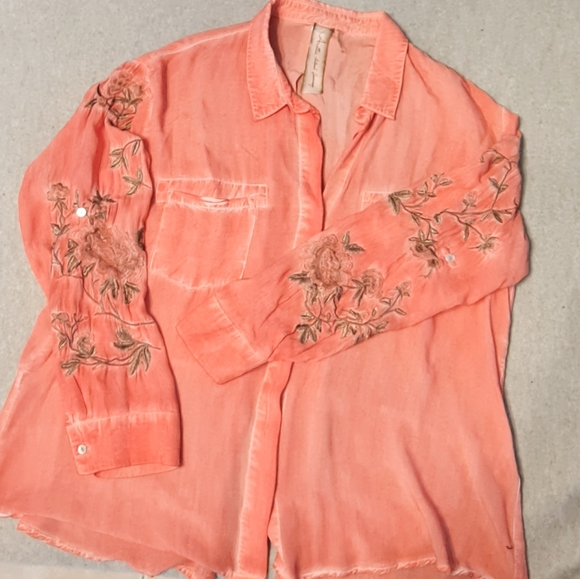 Aratte Silent Journey Embroidered Floral Long Sleeve Slip Back Button Up Med - Picture 10 of 13